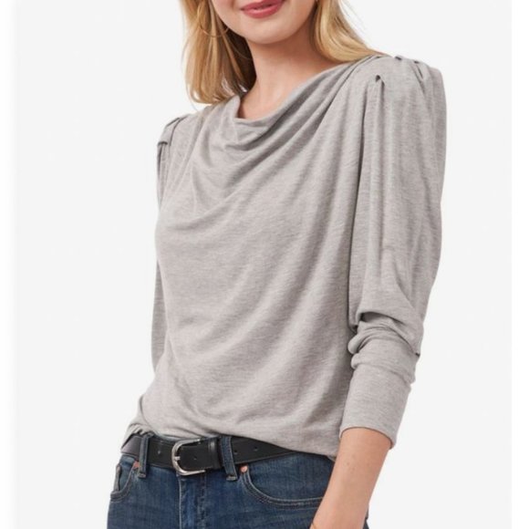 🌼 VINCE CAMUTO Drape Neck Knit Top In Medium Heather Gray M NWT - Picture 2 of 7